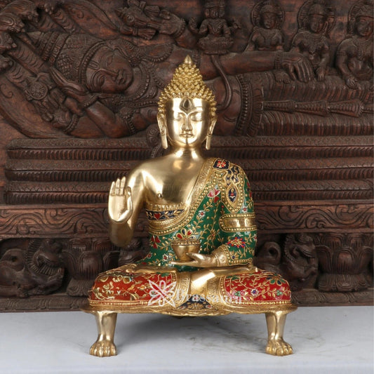 Brass Blessing Gem Stone Work Buddha Weight 11.6 kg & Height 20 Inch