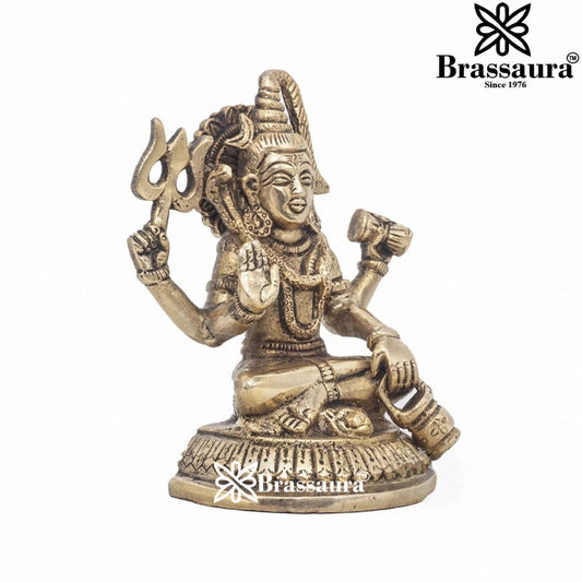 Brassaura™ Handcrafted Brass Shiva Idol – Height 5 Inches & Weight 0.9 Kgs | Devotional Sculpture