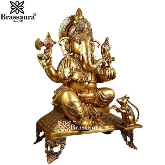 ब्रासौरा® भव्य गणेश पीतल मूर्ति | अति उत्तम मंदिर कलाकृति | ऊंचाई 27 इंच