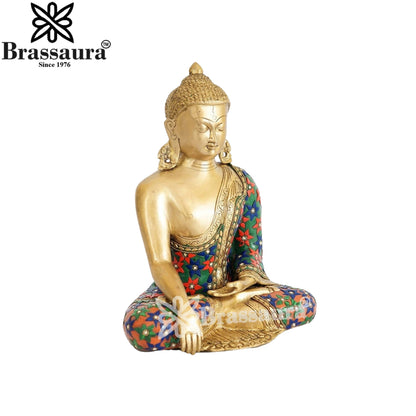 Brass Bhumisprasa Multicolored Buddha Weight 6 kg & Height 12 Inch