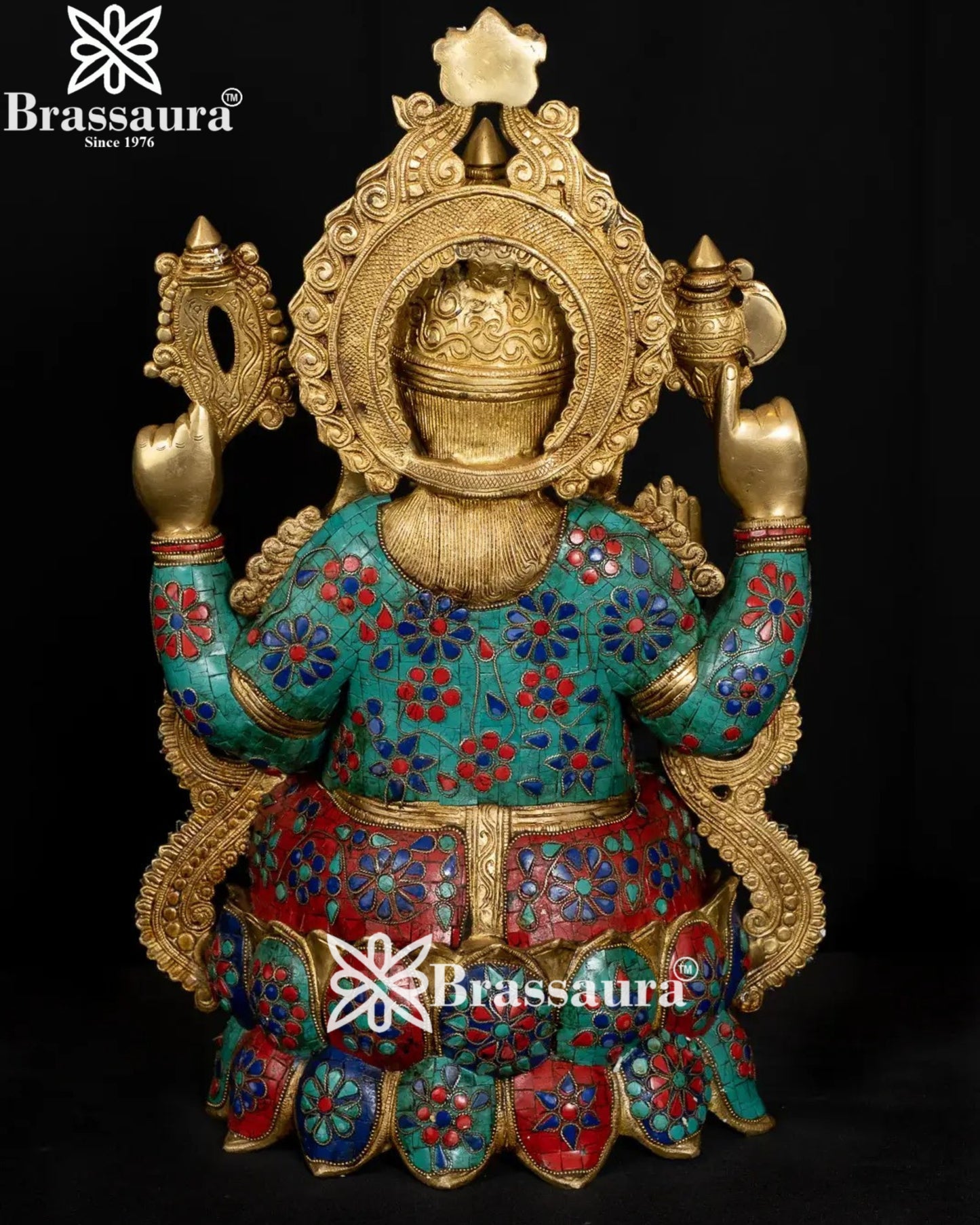Brass Jewellery Gem Stone Work Ganesha Statue Weight 22 Kg And Height 21 Inch