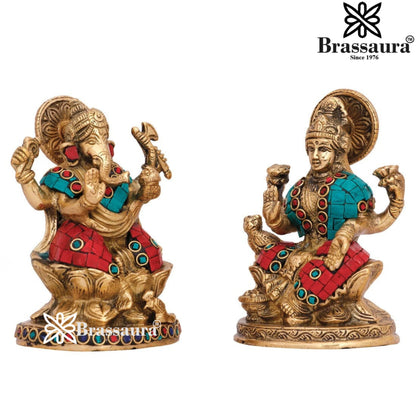 Brass Gem Stone Work Lakshmi Ganesh Weight 2 kg & Height 5 Inch