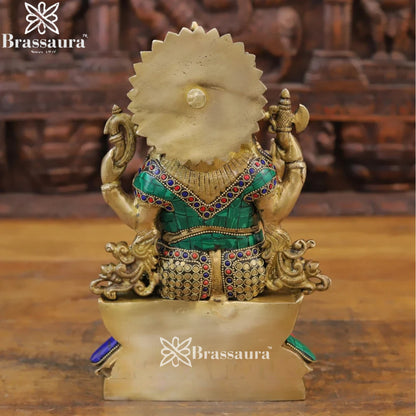 Brass Gem Stone Work Lotus Ganesha Weight 5.36 Kg & Height 12 Inch