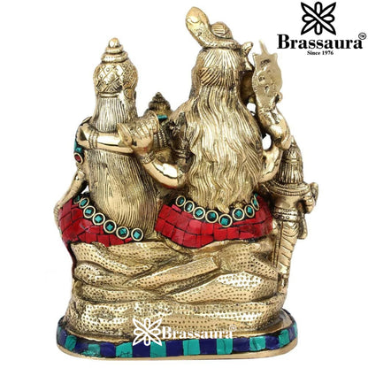 Brass Gem Stone Work Shiv Family  Weight 2.3 Kg & Height 7 Inch