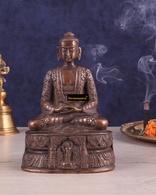 Brassaura™ Pure Brass Buddha Idol – Height 7 Inches, Weight 1.4 Kgs