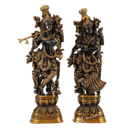 Brassaura™ Handmade Brass Radha Krishna Idol Pair with Black & Golden Finish – Height 29 Inches & Weight 32 Kgs | Devotional Statue