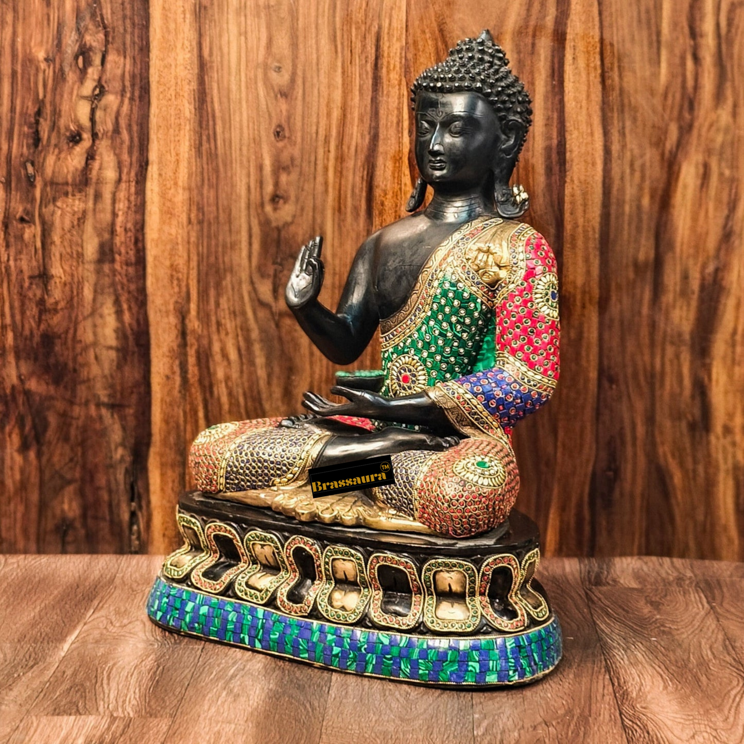 Brassaura™ Handcrafted Brass Buddha Statue – Abhaya Aashirwad Mudra – Height 24 Inches, Weight 16 Kgs