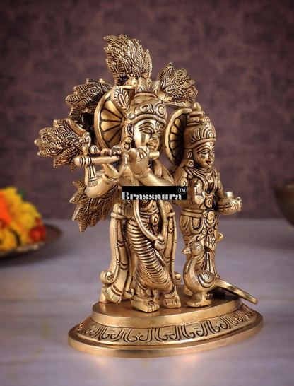Brassaura™ Superfine Brass Radha Krishna Idol under Kalpavriksha – Height 8 Inches & Weight 2.377 Kgs | Elegant Devotional Statue