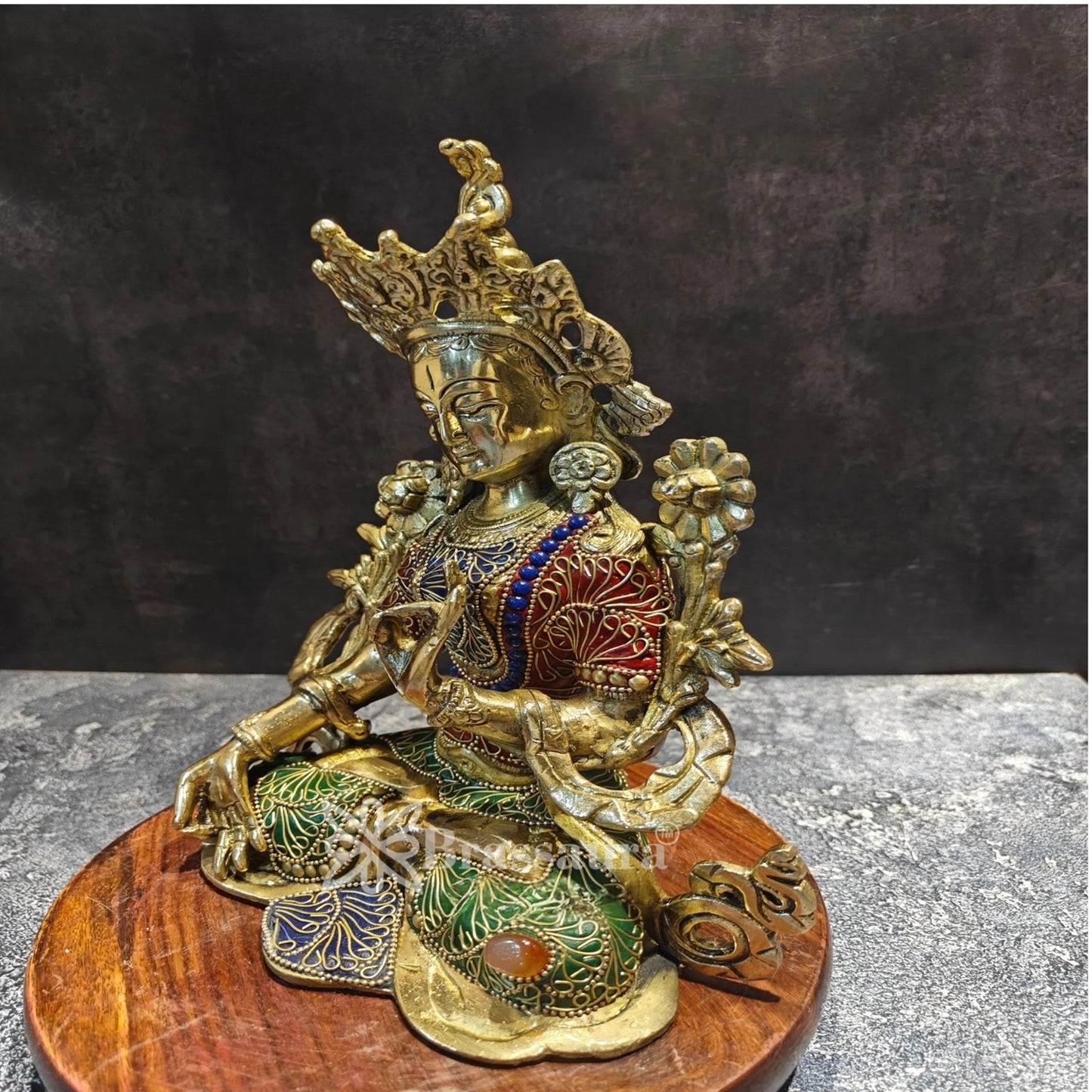 Brass Gem Stone Work Tara Weight 3.1 Kg & Height 11 Inch