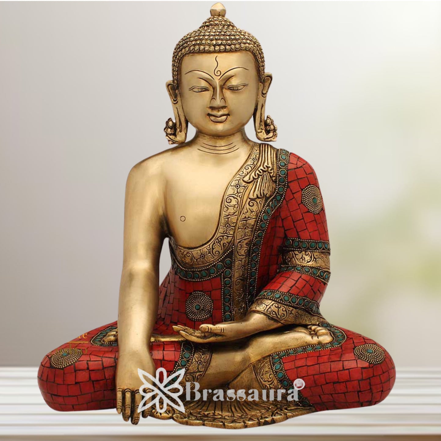 Brass Artistic Gem Stone Work Buddha Weight 11 Kg & Height 15 Inch