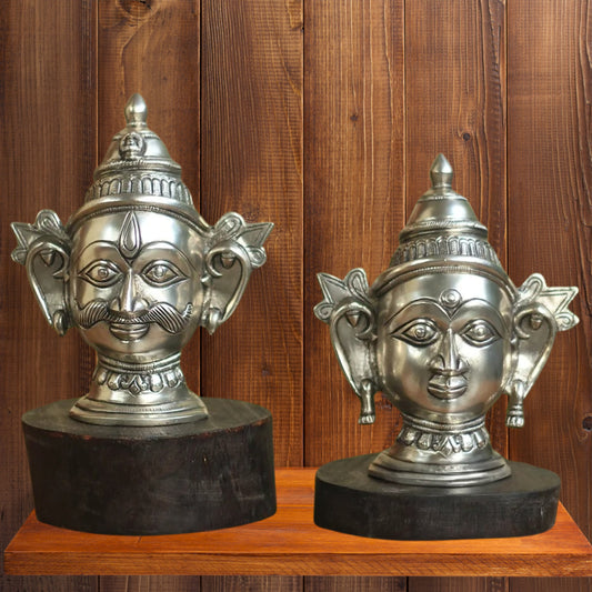 Brass Shiva & Parvati Mask Statue Weight 1.96 Kg And Height 7 Inch