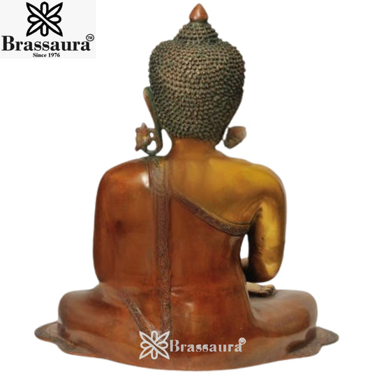 Brassaura® Buddha Bhumisparsha Mudra Sitting Idol with Antique Finish | Pure Superfine Brass Handcrafted Murti | Brass Statue for Home Temple, Pooja Room | Height 18 Inches | Weight 16 Kgs