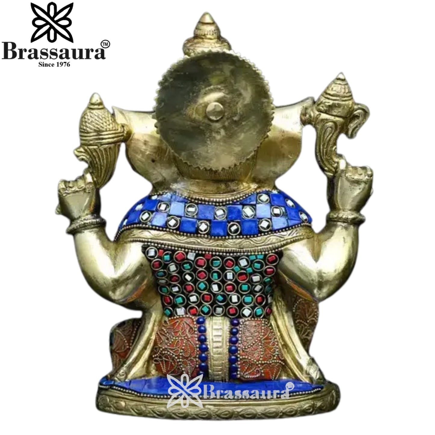 Brass Gem Stone Work Ganesha Statue Weight 4.1 Kg And Height 9 Inch