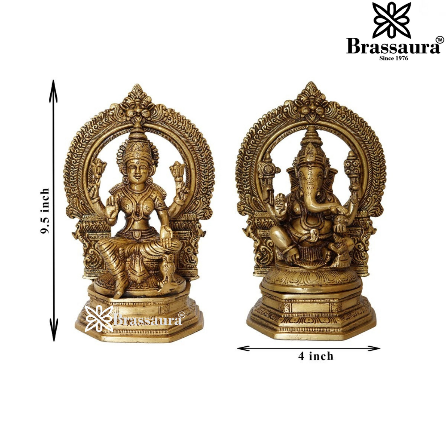Brassaura™ Brass Laxmi Ganesh Statue – Height 9.5 Inches & Weight 6.4 Kgs | Hindu God Murti