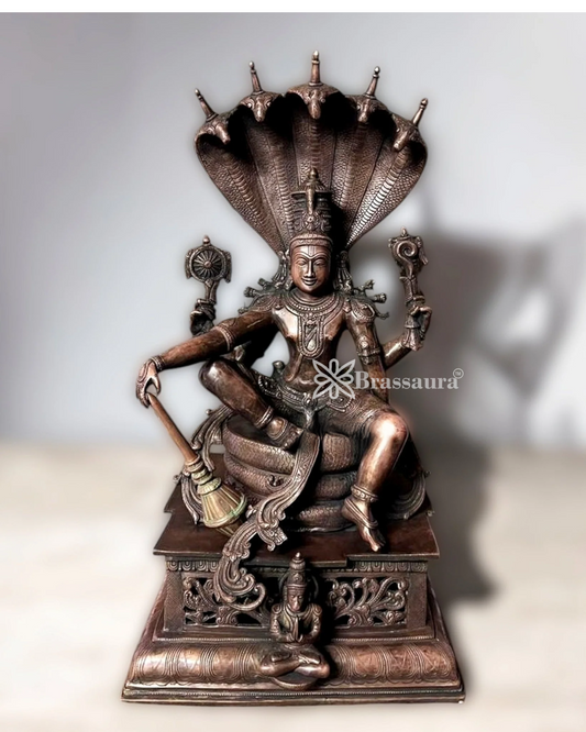 Brassaura™ Superfine Brass Lord Vishnu Statue Shri Hari Narayana Seated Under Sheshanaag | 29 Inch Height | 35 KG Weight | Finely Casted
