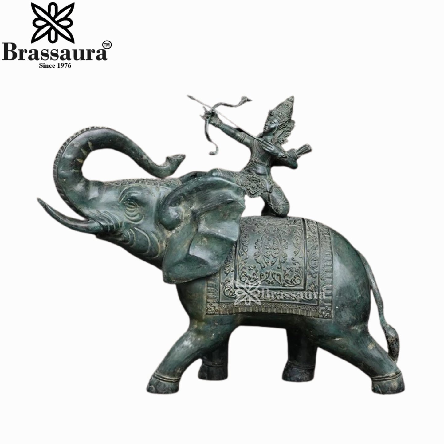 Bronze Lord Indra With Airavata Balinese Statue Weight 8 Kg And Height 19 Inch