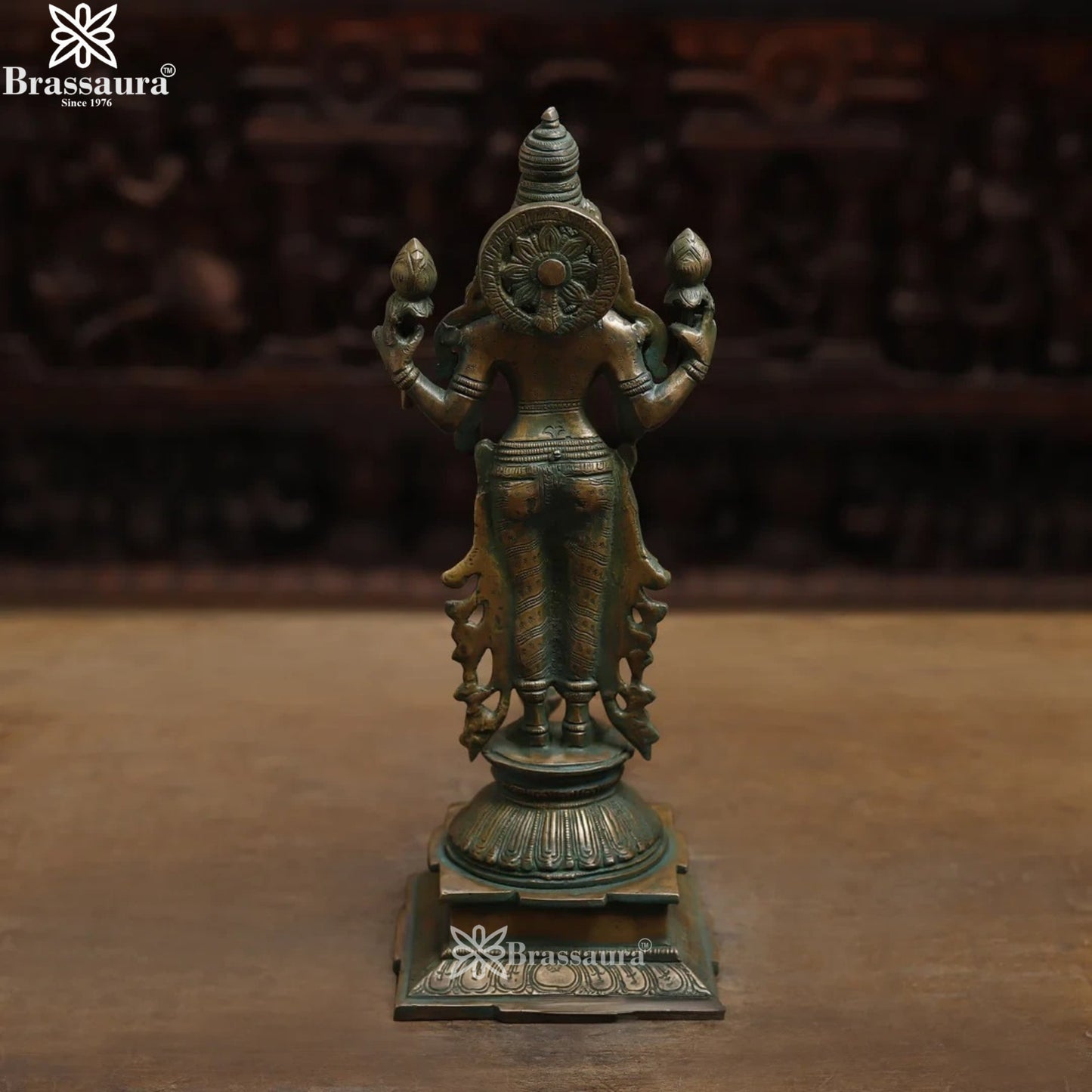 Brassaura™ Handcrafted Brass Laxmi Idol – Height 15 Inches & Weight 4.8 Kgs | Devotional Statue