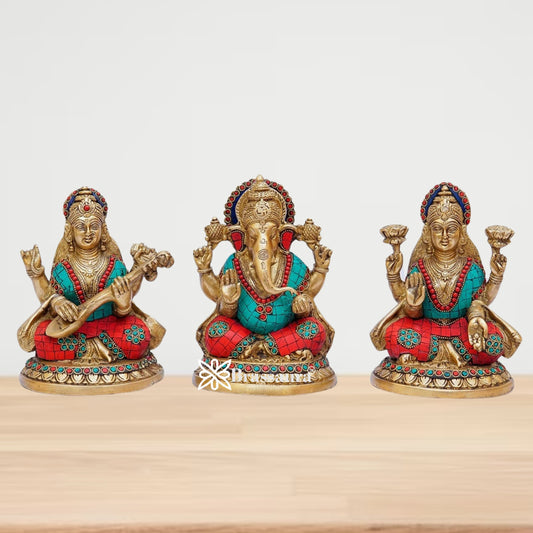 Brass Gem Stone Work Lakshmi Ganesh Weight 8.5 Kg & Height 8 Inch