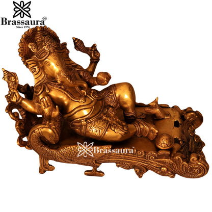 Brass Relaxing Ganesha Statue Weight 8.3 Kg & Height 10 Inch