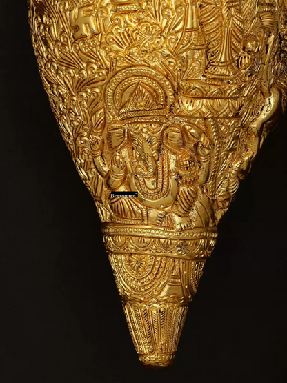 Brassaura™ Conch with Goddess Durga, Saraswati, Lakshmi & Ganesha – Height 4.53 inches | Weight 2 kgs