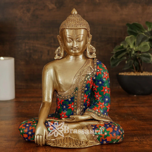 Brass Bhumisprasa Multicolored Buddha Weight 6 kg & Height 12 Inch