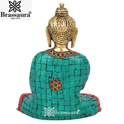 Brass Blessing Gem Stone Work Buddha Weight 1.4 kg & Height 6.5 Inch