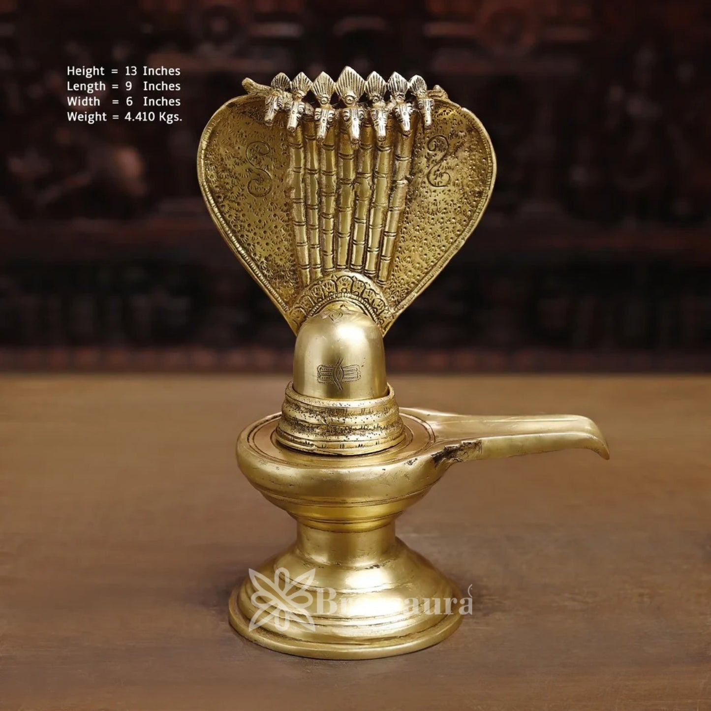 Brass Shivling With Naagraaj Statue Weight 4.41 Kg And Height 13 Inch