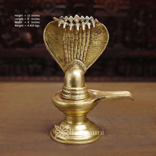 Brass Shivling With Naagraaj Statue Weight 4.41 Kg And Height 13 Inch