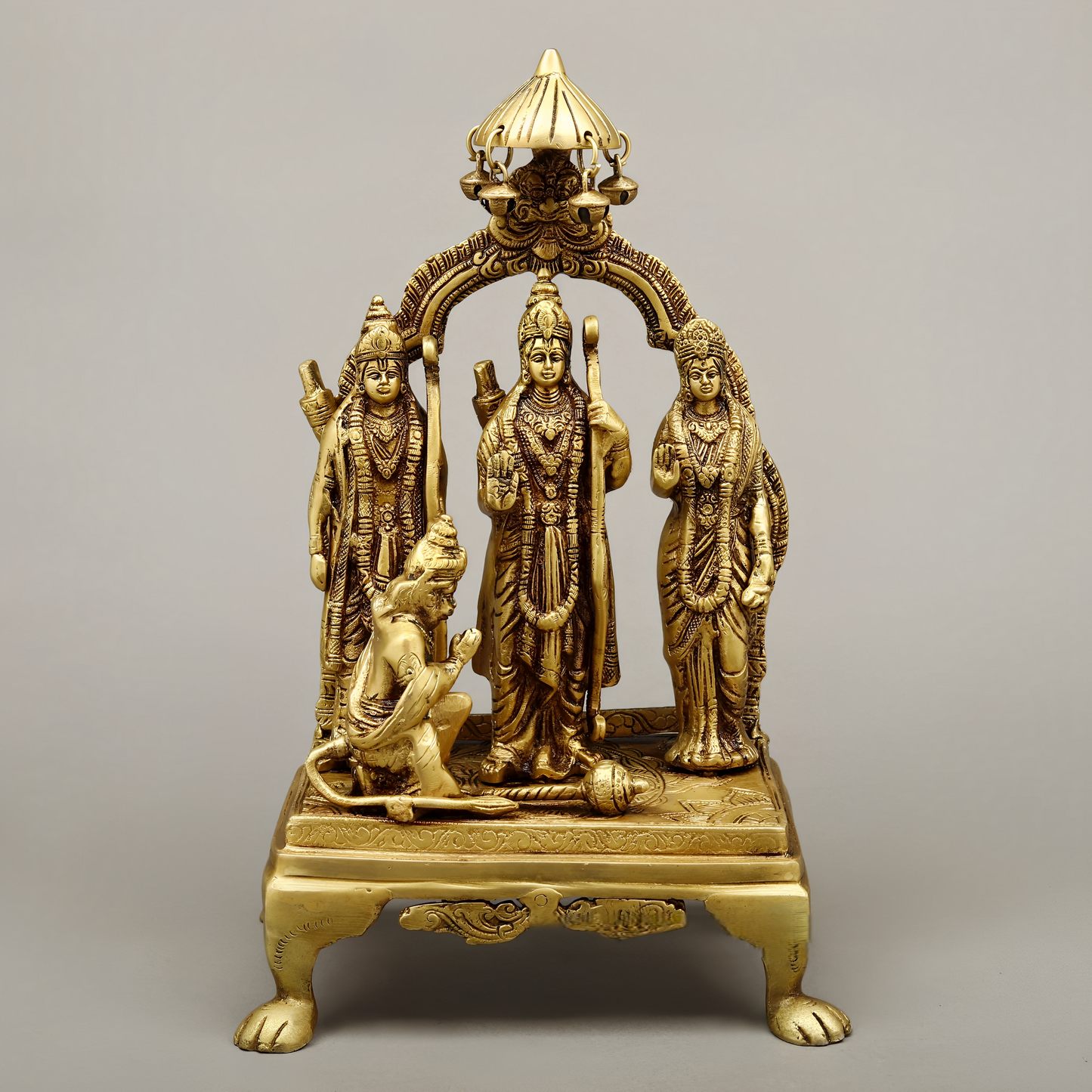 Brassaura™ Pure Brass Ram Darbar Idol – 14 Inch Height, 5.270 Kg Weight – Handcrafted Golden Finish Statue
