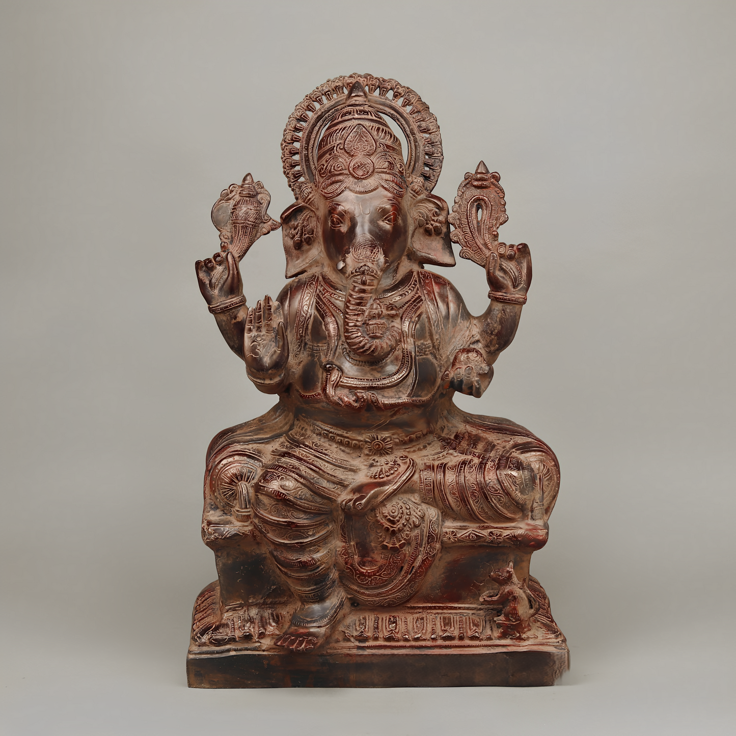 Brassaura™ Brass Ganesh Seated in Blessing Posture – Rustic Copper Finish – Height 22.5 Inches, Weight 22.85 Kgs