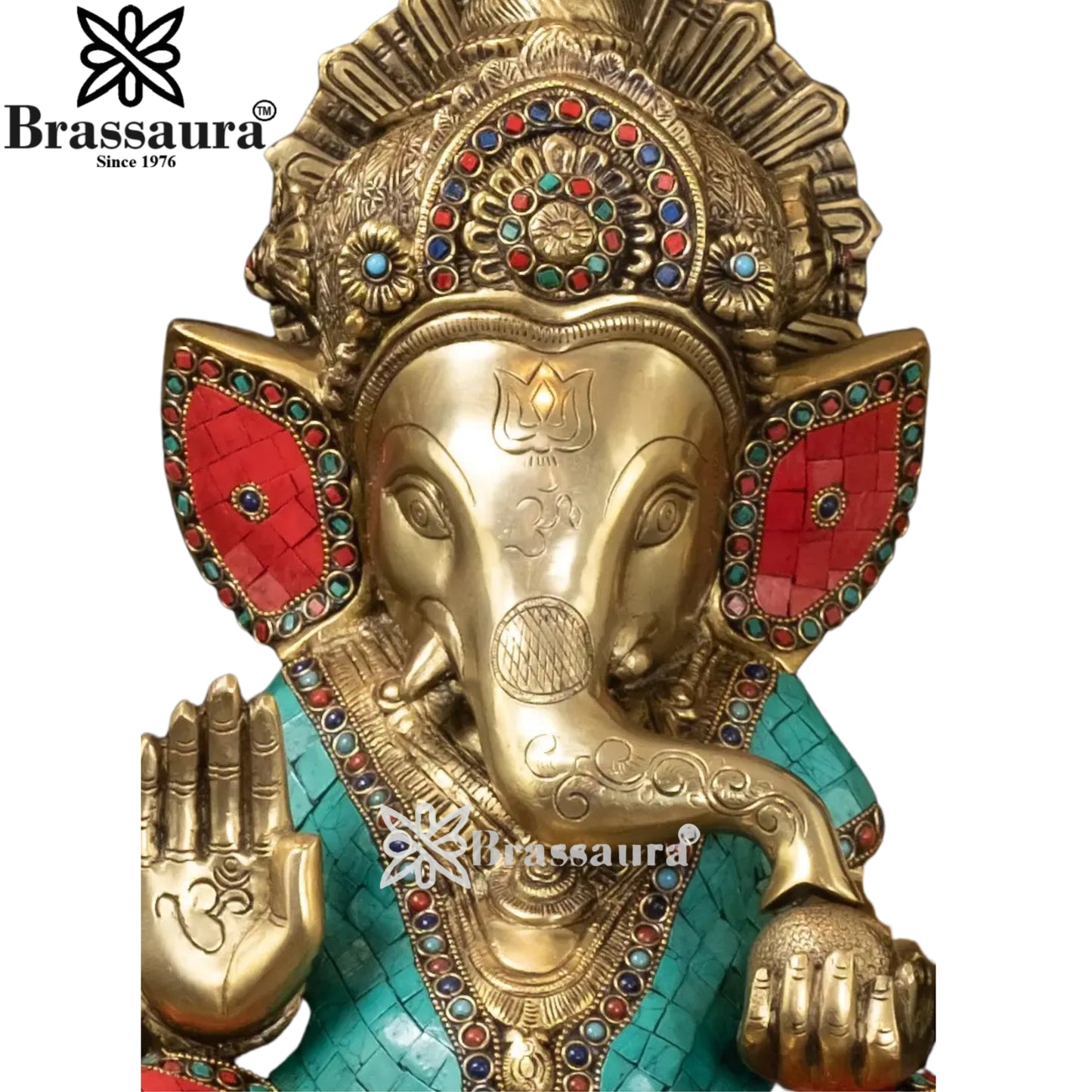 Brass Gem Stone Work Ganesha Statue Weight 13.8 Kg And Height 15.5 Inch