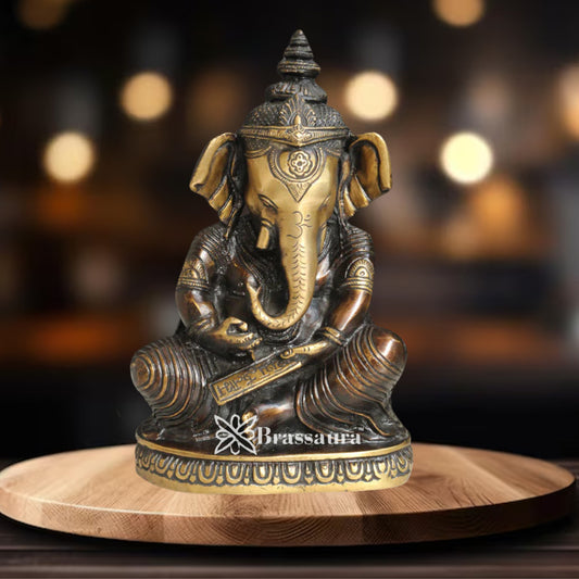 Brass Ganesha Write Mahabharat Statue Weight 2.5 Kg And Height 9.5 Inch