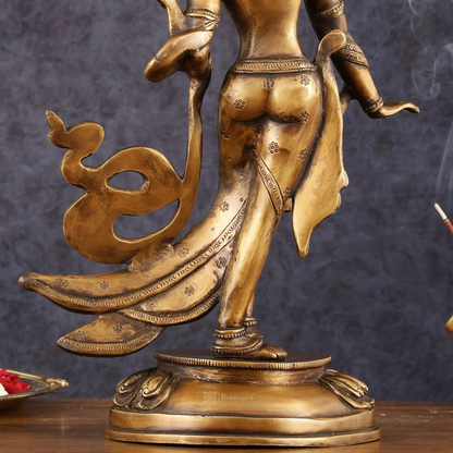 Brassaura™ Pure Brass Tibetan Standing Tara Devi Buddhist Goddess Idol – Height 15 Inches, Weight 4 Kgs