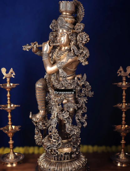 Brassaura™ Exquisite Handcrafted Brass Lord Krishna Sculpture – Height 48 Inches & Weight 75 Kgs