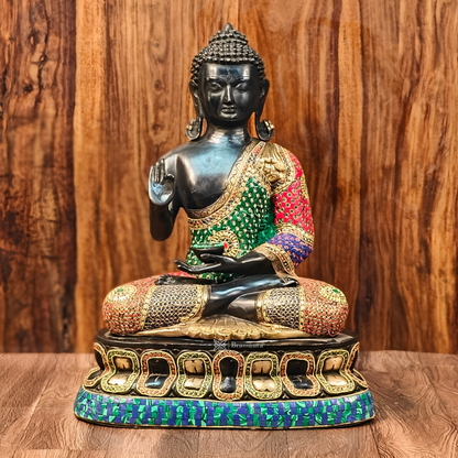 Brassaura™ Handcrafted Brass Buddha Statue – Abhaya Aashirwad Mudra – Height 24 Inches, Weight 16 Kgs