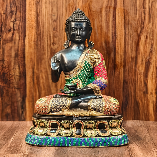 Brassaura™ Handcrafted Brass Buddha Statue – Abhaya Aashirwad Mudra – Height 24 Inches, Weight 16 Kgs