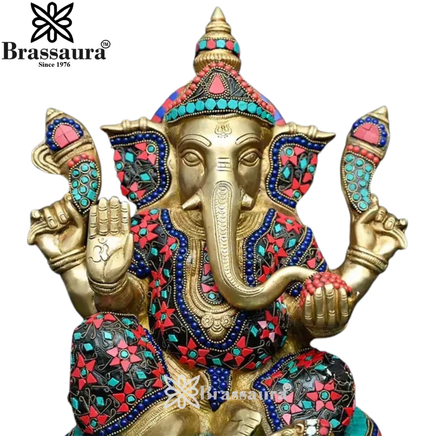 Brass Gem Stone Work Ganesha Statue Weight 11 Kg And Height 13.7 Inch