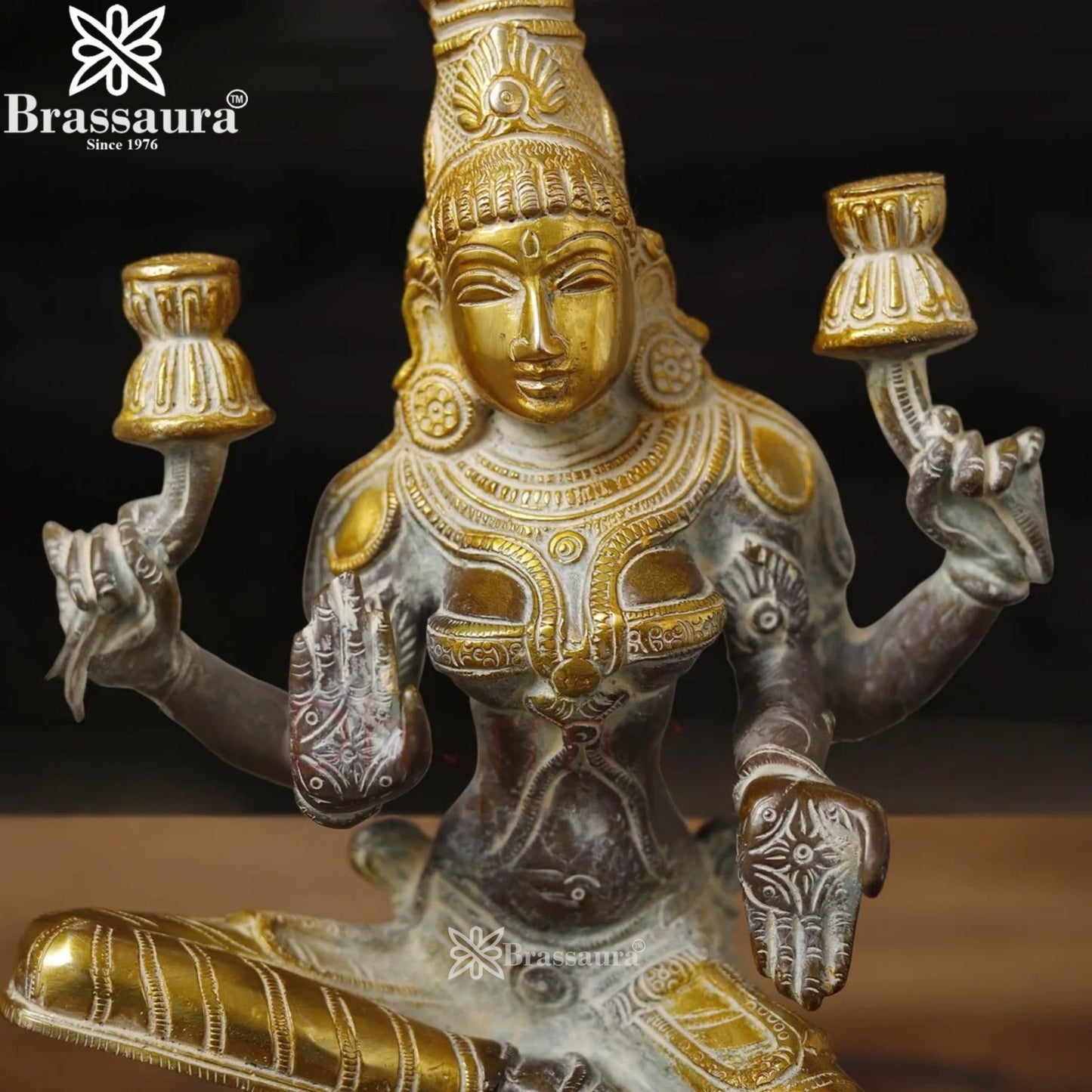 Brassaura™ Artistic Brass Laxmi Idol – Height 12 Inches & Weight 4.3 Kgs | Home & Puja Décor