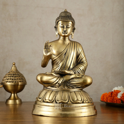 Brassaura™ Pure Brass Blessing Buddha Idol – Height 16 Inches, Weight 6.5 Kgs