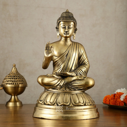 Brassaura™ Pure Brass Blessing Buddha Idol – Height 16 Inches, Weight 6.5 Kgs