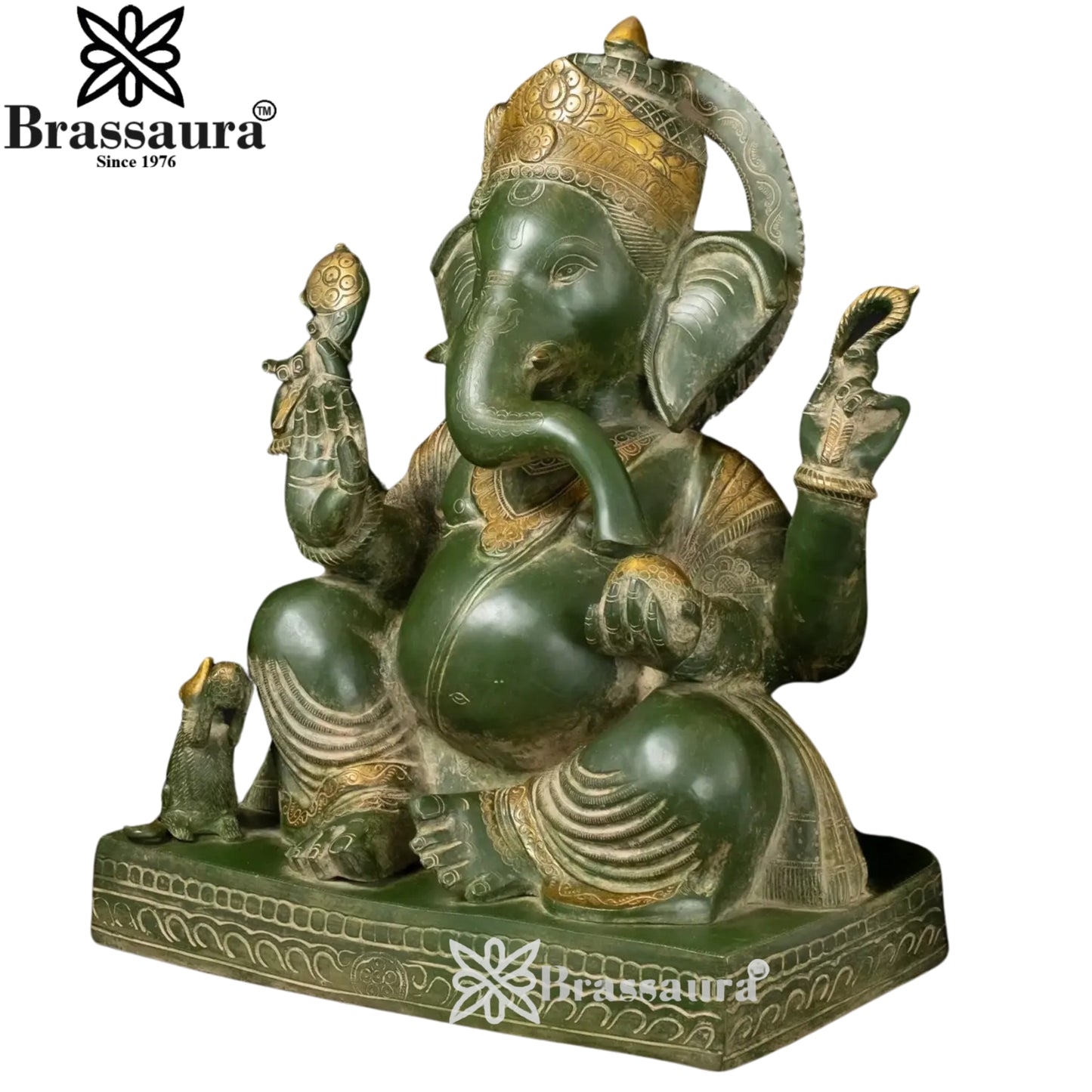 Brass Green Patina Ganesha Statue Weight 27.8 Kg And Height 20 Inch