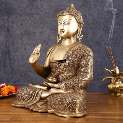 Brassaura™ Antique Burnt Brass Finish Buddha Idol – Height 15 Inches, Weight 14.01 Kgs