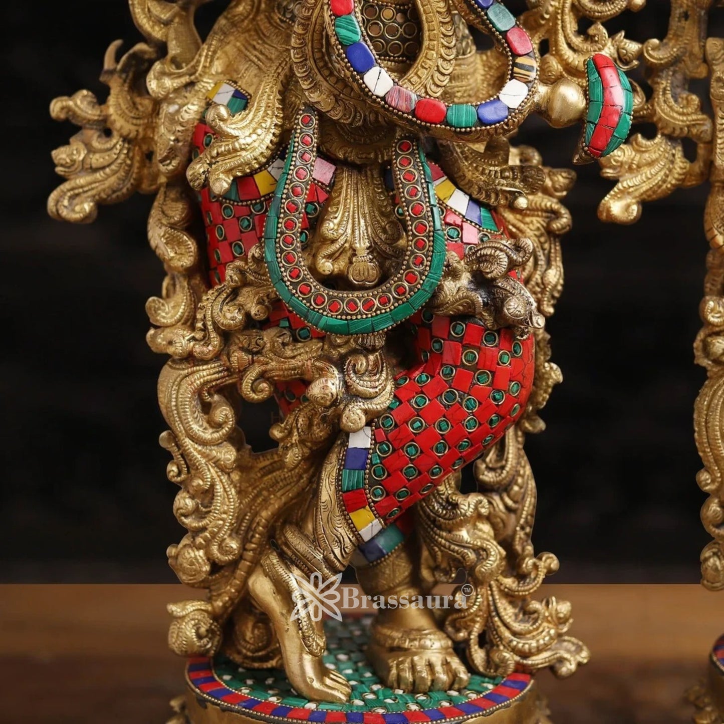 Brass Gem Stone Work Radha Krishna Murti Weight 37.62 Kg And Height 26 Inch