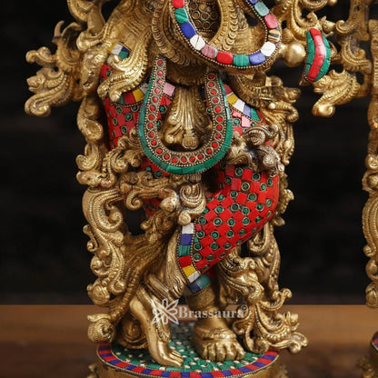Brass Gem Stone Work Radha Krishna Murti Weight 37.62 Kg And Height 26 Inch
