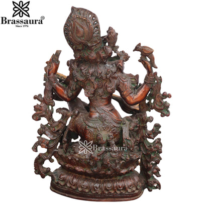 Brassaura™ Heavy Brass Saraswati Idol – Height 16 Inches & Weight 14.6 Kgs | Spiritual Statue