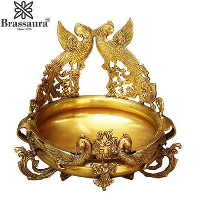 Brass Peacock Urli Statue Weight 11.3 Kg And Height 15.5 Inch
