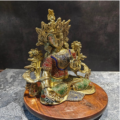 Brass Gem Stone Work Tara Weight 3.1 Kg & Height 11 Inch