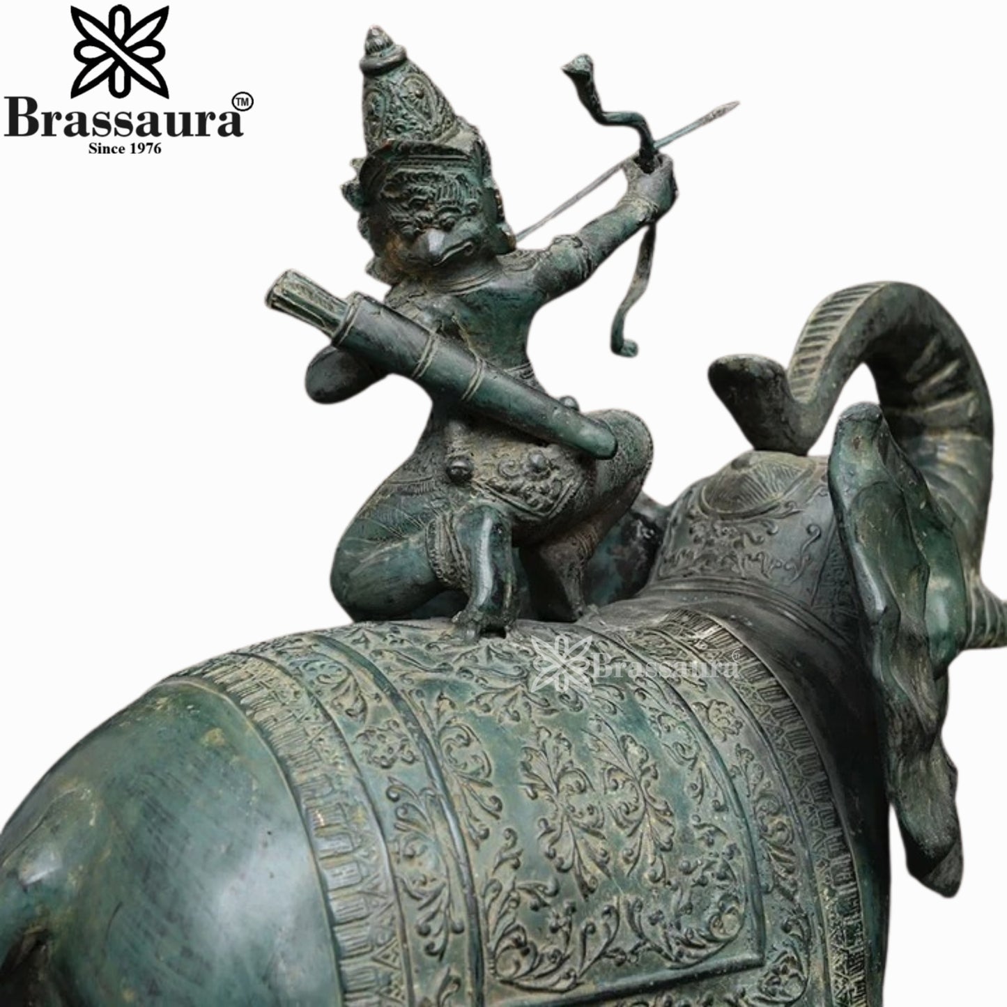 Bronze Lord Indra With Airavata Balinese Statue Weight 8 Kg And Height 19 Inch