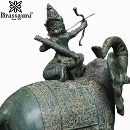 Bronze Lord Indra With Airavata Balinese Statue Weight 8 Kg And Height 19 Inch