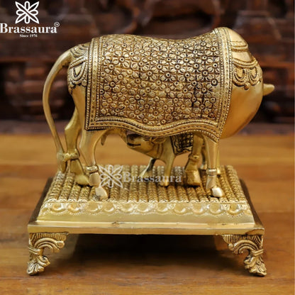 Brass Cow & Calf Statue Weight 6.92 Kg And Height 9.5 Inch